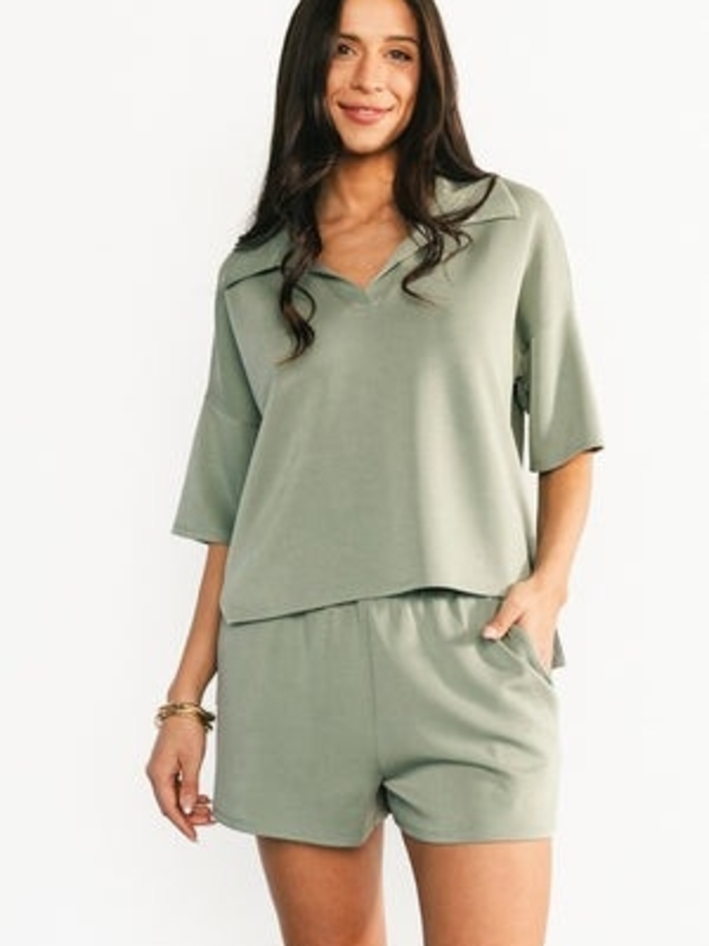 Baltic Born Sage Green Medium Lounge V Neck  Top Only